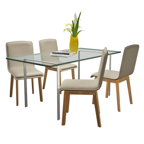 Swen Studio -  Dining Chairs 4 pcs Beige Fabric and Solid Oak Wood